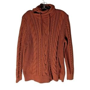 LL Bean Double-L Mixed-Cable Knit Funnelneck Sweater Rust